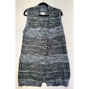 Simply Noelle Womens Long Knit Vest L/XL Gray/Blue Buttoned Front
